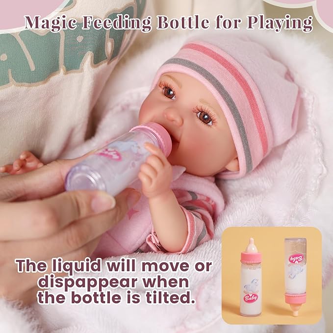BABESIDE Baby Doll Girl - 10-Inch Realistic Baby Dolls with Magic Feeding Bottle Real Life Vinyl Toy Gift for 3+ 4 5 6 Years, Ideal for Birthday, Pretend Play, Christmas