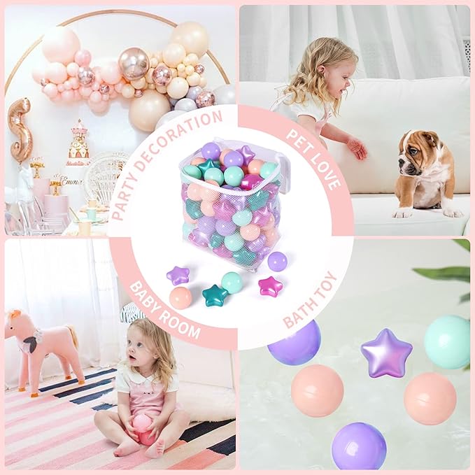 TRENDPLAY Star Ball Pit Balls for Toddlers -50 100 200 Count Star Balls Different Shapes, Non-Toxic Plastic Balls for Safe Play, Boys Girls Festival Party Decoration