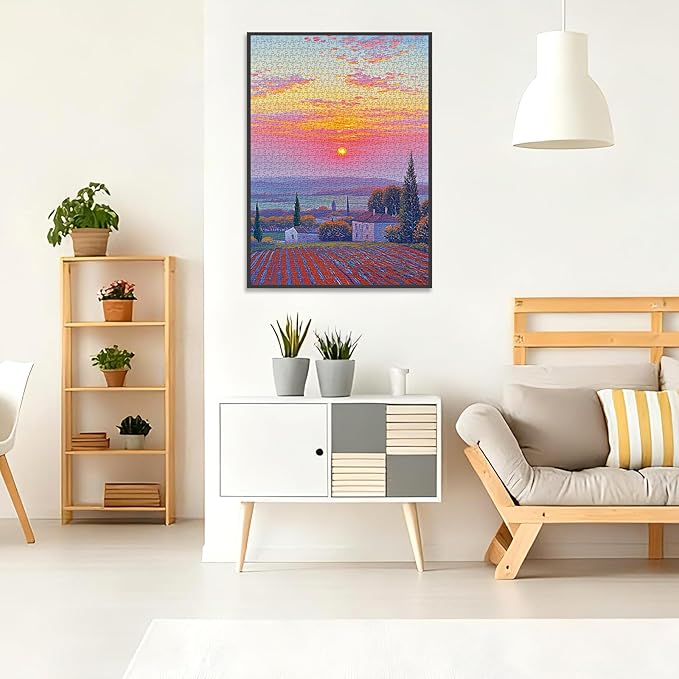 Puzzle for Adults 1000 Pieces, Sunset Field Puzzle, Challening Impossible Difficult Hard Fun 1000 Pieces Jigsaw Puzzles for Adults Family with Letters on Back
