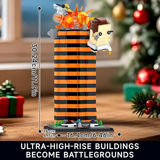 Naka Tami Plaza Building Set with Lights, 517 PCS Collectible Desktop Decor Model – Recreates Dramatic Skyscraper Rooftop Explosion Scene. Birthday for Fans, Adults & Kids 8+