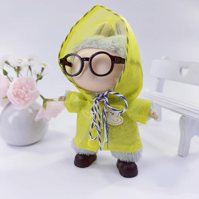 17cm Doll Clothes Set, Stylish Yellow Raincoat Doll Outfits with Black Shoes, Black Glasses (No Dolls)