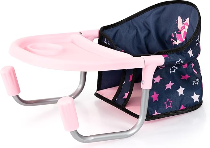 Bayer Design Doll Table Seat for 18 in Dolls - Navy, Hot Pink, Stars, Foldable Dining Chair with Tray