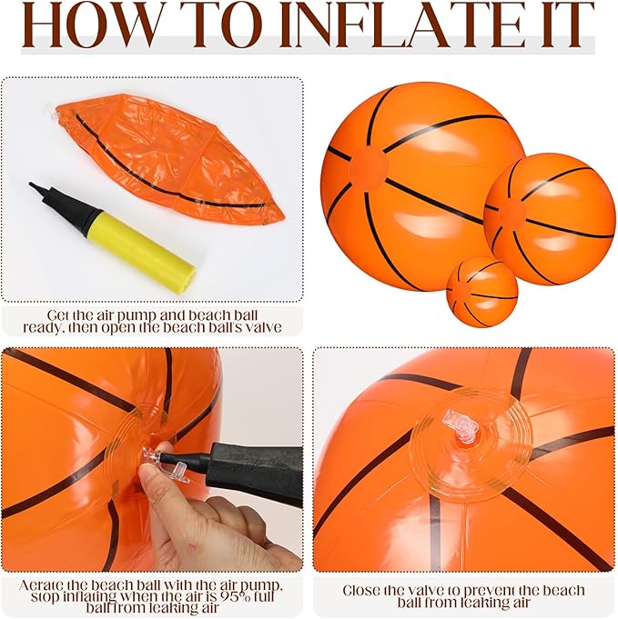 Sratte 20 Pcs Inflatable Beach Balls Bulk, Multiple Sizes Summer Swimming Pool Balls for Adults Hawaii Luau Party Supplies(Orange,Basketball)