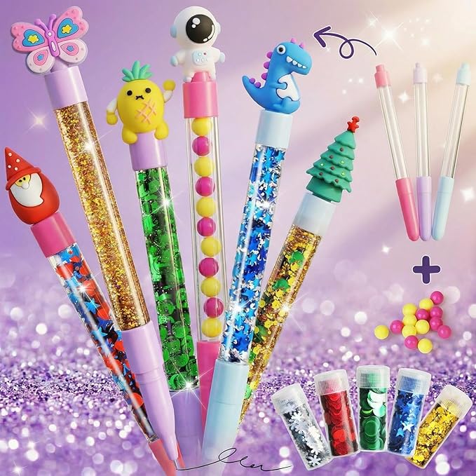 Alritz DIY Pen Making Kit for Kids, Floating Glitter & Pipe Cleaner Craft Kit, Educational Art Toy, Safe All-in-One Supplies, Easter Birthday Party Back to School Gift for Girls and Boys Ages 8-12