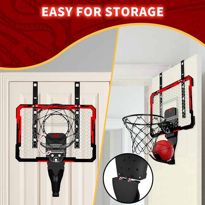 QDRAGON Mini Basketball Hoop, Over The Door Indoor, with 3 Balls/Inflator/Breakaway Rim, Basketball Toy Gifts for Kids and Adults, Suit for Bedroom/Office/Outdoor