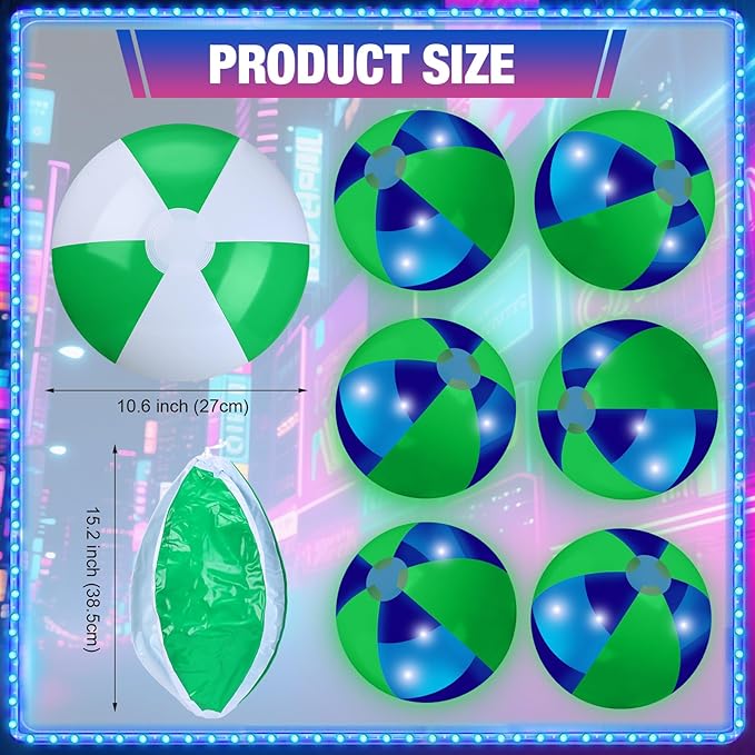 12 Pcs Light up Beach Balls 16'' Jumbo Pool LED Balls Glow in The Dark Neon Giant Inflatable for Summer Hawaiian Tropical Theme Beach Party Decor Water Accessory (Green)
