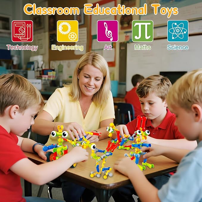 Building Blocks STEM Toys for 3 4 5 6 7 8+ Year Old Boy Girl Birthday Gift, 142 Pcs Building Toys for Preschool Classroom Educational Toy Building Sets Creative Activities for Kids