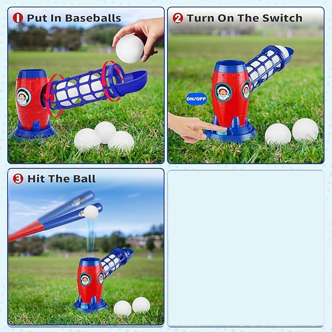 T Ball Set for Kids Toddlers, Electric Automatic Baseball Pitching Machine Pitcher Machines, Tee Ball Set Baseball Tee for Kids Toddlers 3-5 5-8 3-12