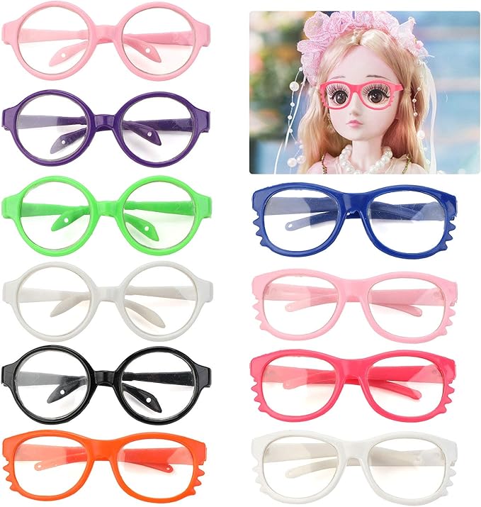 10 Pairs Doll Eyeglasses - Dress Up Glasses for Cosplay & Party - Fits 18in Dolls (Random Color)
