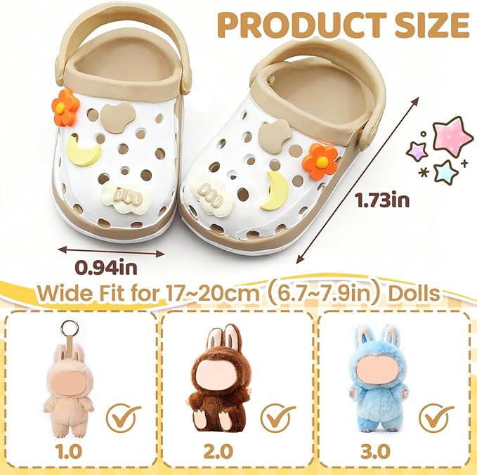 Doll Shoes,6.7in(17cm) Plastic Doll Dress up Shoes,Doll Decoration Accessories for Mini Clog Shoes with Cute Decoratives,Dual-Tone Oil Painting Design with Removable Ornament (Khaki)