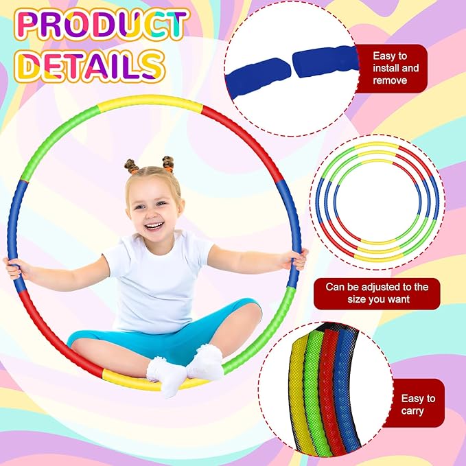 Sratte 12 Pcs Toy Hoop for Kid Detachable Adjustable Toy Hoop Colored Hoop Exercise Ring Plastic Circle for Kid Teen Gymnastics Dog Agility Equipment, Require Self Assembly(Classic Color, 32 Inch)