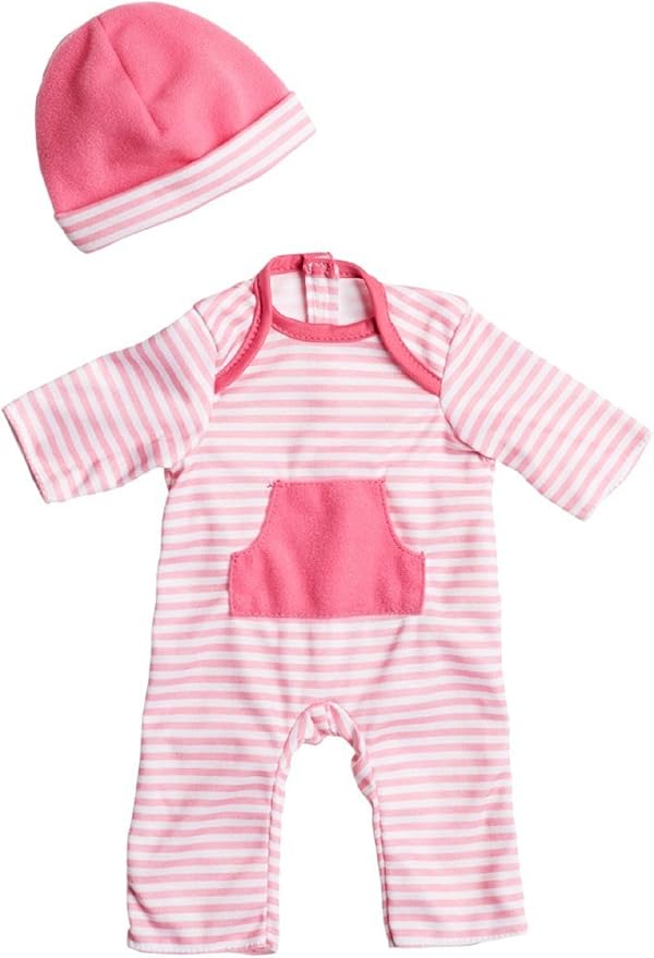 JC Toys | Berenguer Boutique | La Baby Doll Outfit | 2 Piece Hot Pink Striped Onesie|Washable| Ages 2+ | Fits Dolls 9"- 12"
