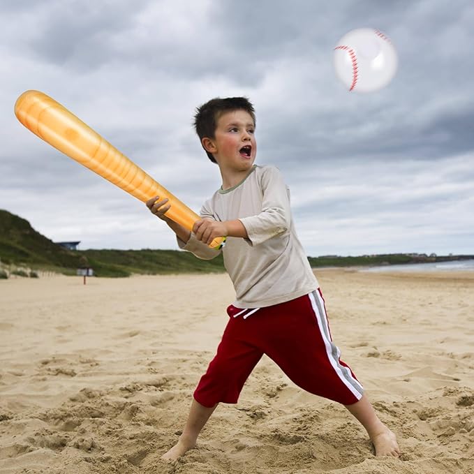 10 Pieces Inflatable Baseball Set, Including 4 Piece 30 Inch Baseball Bat and 6 Piece 5 Inch Beach Baseball, Sports Party Decorations for Kid Adult Pool & Beach Sports Games