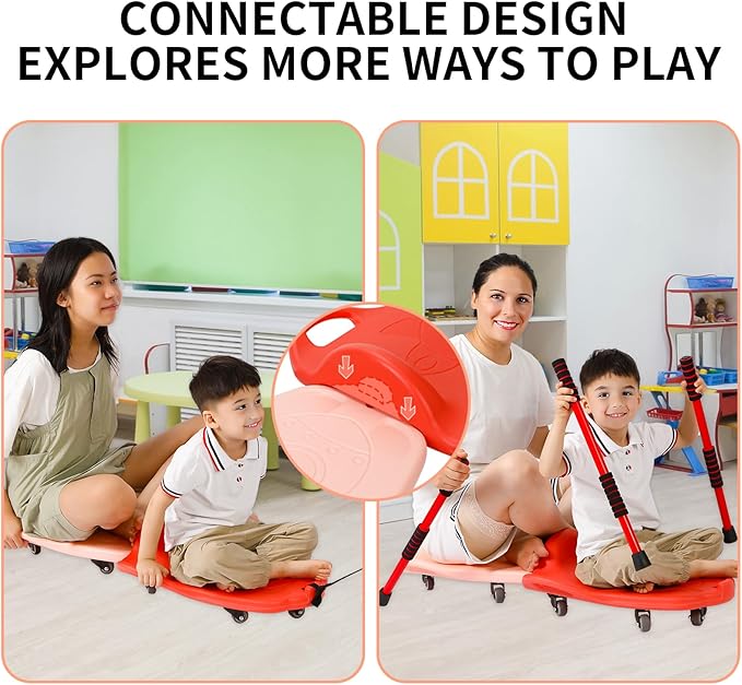 Large Scooter Board for Kids, Plastic Floor Scooter Board with Handles and Buckle, Gym Scooters for Indoor Outdoor Sports,Sensory Training