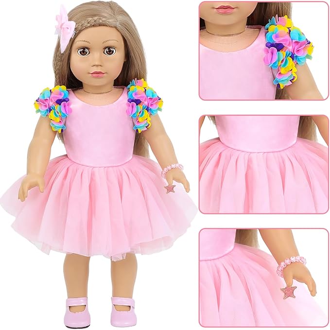 BDDOLL American 18 Inch Doll Clothes and Accessories Makeup Playset Including Fashion Skirt, Bag, Eye Shadow Plate, Lipstick, Comb Mirror, Pair of Hairpins, Makeup Brushes, Bracelet（NO Dolls）