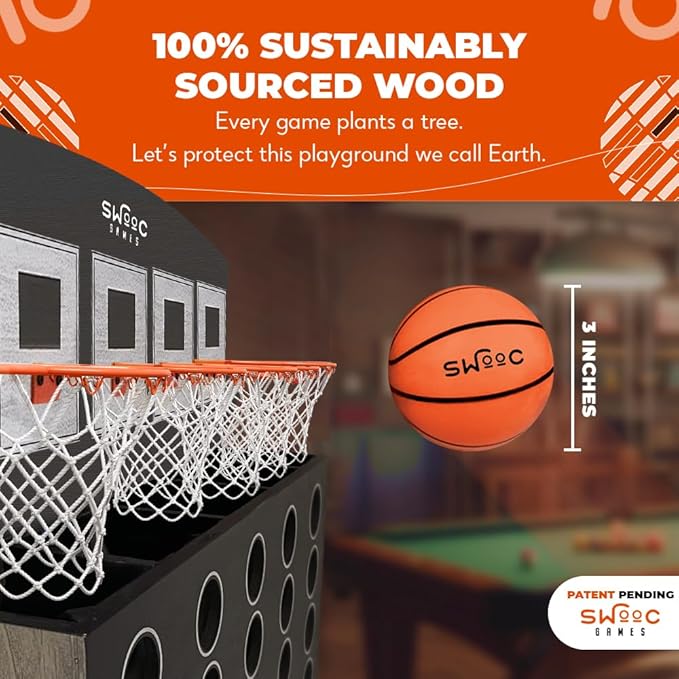 Swooc Games - Low Post Lineup™ | Wall Mounted Giant Basketball 4 In A Row w/ 5+ Games | Basketball Hoop For Room Wall Games | Game Room Games | Mini Basketball Hoop Indoor Connect | Four In A Row Game