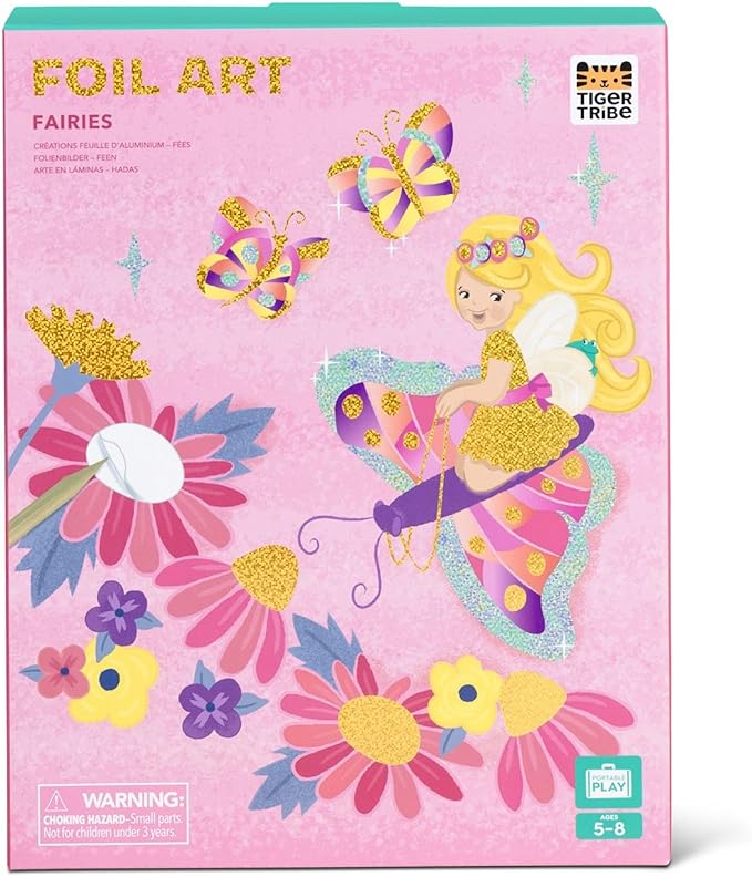Tiger Tribe Foil Art Fairy Kit - Kids Activity Set with Foil Sheets & Art Cards for Creative Paper Crafts for Ages 5-8