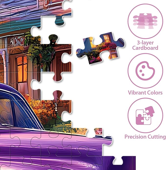 500 Pieces Jigsaw Puzzles for Adults, Beautiful Forest Flower Car Puzzle for Adults, Recycled Paper Puzzle 500 Pieces, Glossy, Sturdy Pieces Challenging Family Game (20.5x15in)