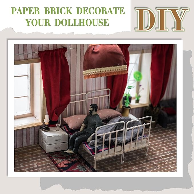 Flutesan 12 Pcs Miniature Dollhouse Wallpaper and Flooring Peel and Stick Mini DIY Self Adhesive Dollhouse Accessories 8.27 x 11.69 Inch (Gray Clinker)