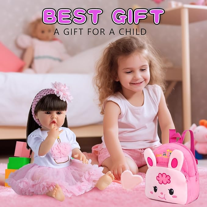Reborn Baby Doll Clothes Girl Pink TUTU Dress with Backpack Diaper Accessories 6 Pcs for 17-22 Inch Babydolls, Outfit fit Babies Dolls Girl - Magnetic Pacifier & Fedding Bottle,Babies Pretend Play Set