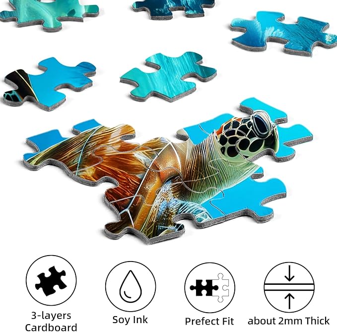 Sutinban Sea Turtle 1000 Piece Puzzle for Adults, Coolest Adult Puzzle 1000 Pieces, Wave Spirit Hawaii Ocean Jigsaw Puzzles Home Decor Happy Family Time