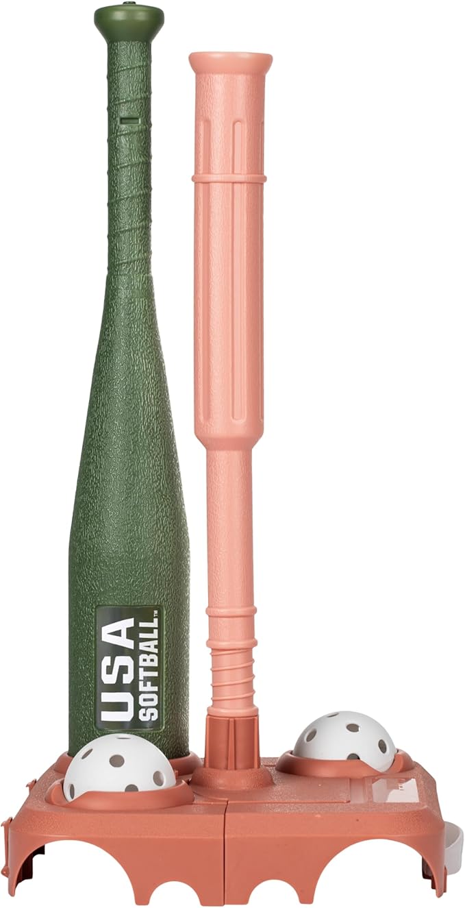 Franklin Sports USA Softball Kids Softball Batting Tee Set - Jumbo Plastic Softball Bat, Ball + Tee - Adjustable + Portable for Youth + Toddlers - Fold Away