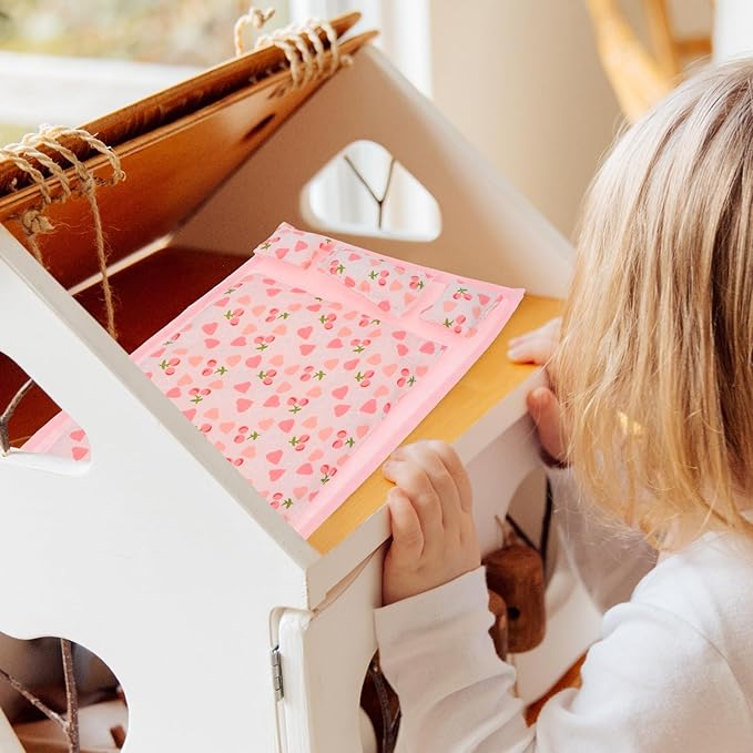 Pink Dollhouse Bedding Set 1:12 Scale Miniature Bedroom Accessories - Includes 1 Quilt, 1 Bed Sheet, 3 Pillows - Soft Fabric Doll House Furniture Accessories for Role-Playing and Mini Decor