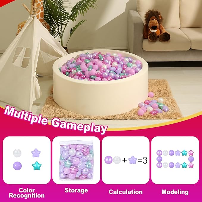 Realhaha Ball Pit Balls 50 100 200 500, Star Shapes for Babies Kids Playpen Plastic Balls for Babies Ball Pool Puppy Playballs