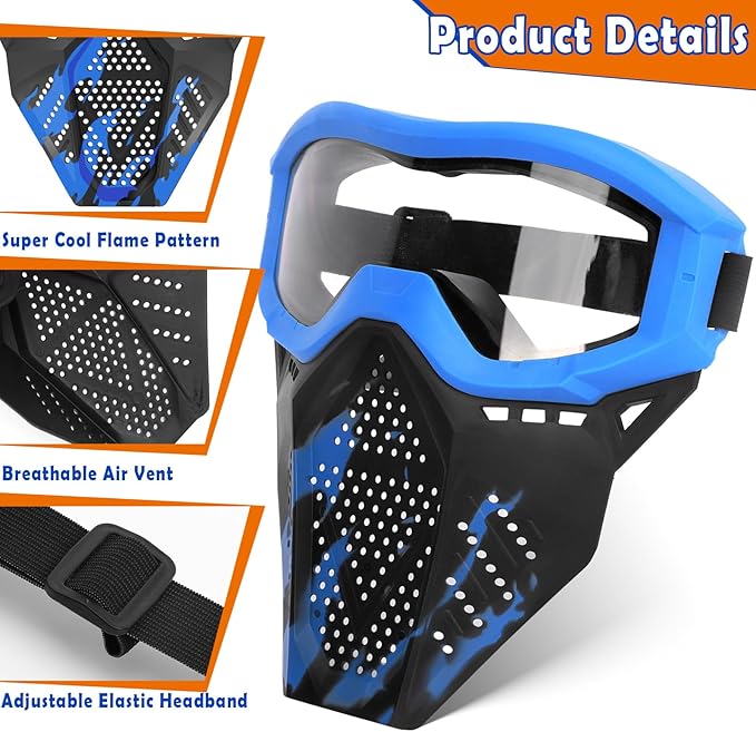 POKONBOY 4 Pack Tactical Mask for Kids, Safety Goggles Compatible with Nerf Rival, Apollo, Zeus, Khaos, Atlas, & Artemis Blasters Age 8+ Years Old