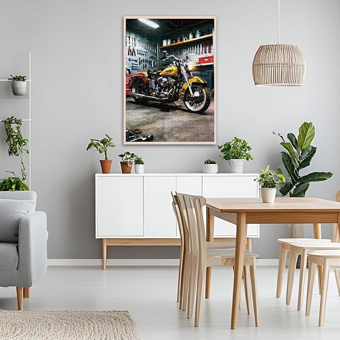 Puzzle for Adults 1000 Pieces,Golden Motorcycle in Garage JigsawPuzzle, Challening Impossible Difficult Hard Fun 1000 Pieces Jigsaw Puzzles for Adults