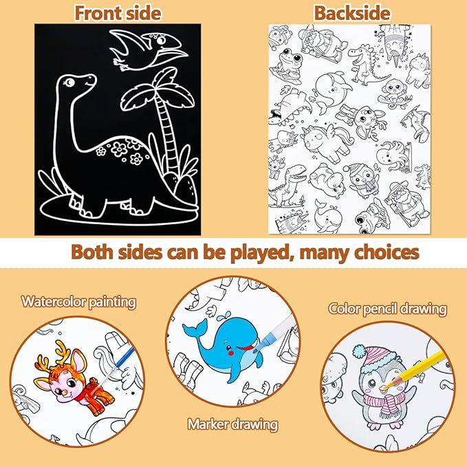 JUNQIU Scratch Art for Kids, Rainbow Scratch Paper Art Set - Dinosaurs, Arts and Crafts for Girls Boys Ages 4-8, Activity & Christmas Crafts, Stocking Stuffers for Kids
