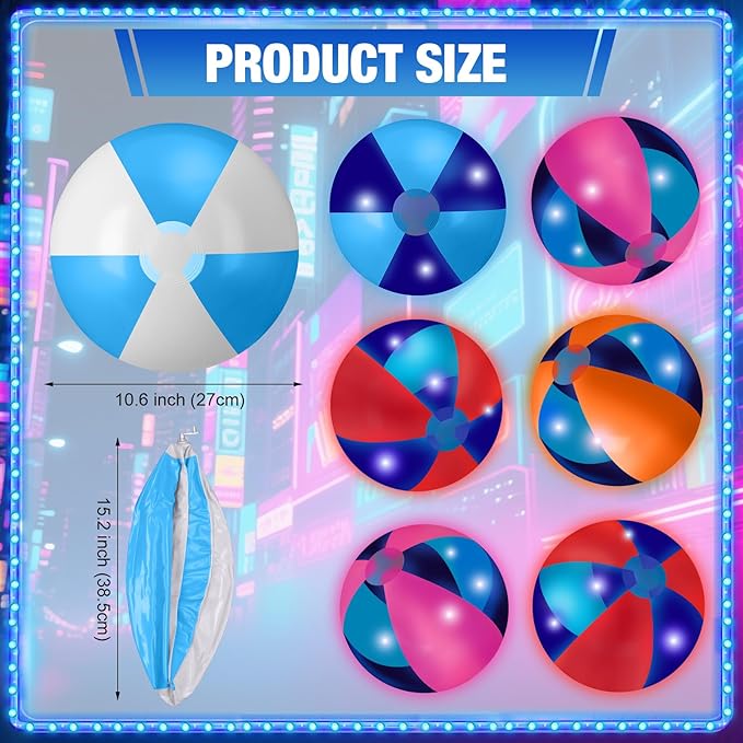 4 Pcs Light up Beach Balls 16'' Jumbo Pool LED Balls Glow in the Dark Neon Giant Inflatable for Summer Hawaiian Tropical Theme Beach Party Decor Water Accessory (Colorful)