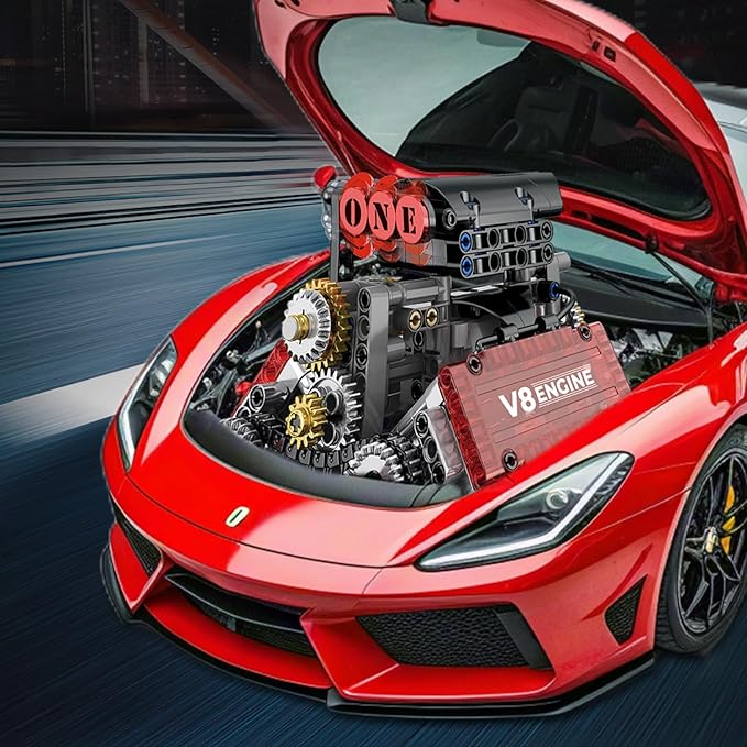 V8 Engine Building Set,V8 Engine Model kit that Run,Build Your Own STEM Mini V8 Model Engine Kit with Battery and Motor,8-Cylinder Car Engine Building Engineering Toys for Kids Adults(478PCS)