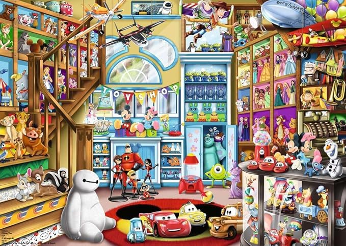 Ravensburger - Disney & Pixar - 1000 Piece Jigsaw Puzzle - Stunning, Vivid Imagery of Favorites Mickey Mouse, Olaf & More - Toy Shop Scene - Ideal Gift - Frameable Art- Puzzles for Adults