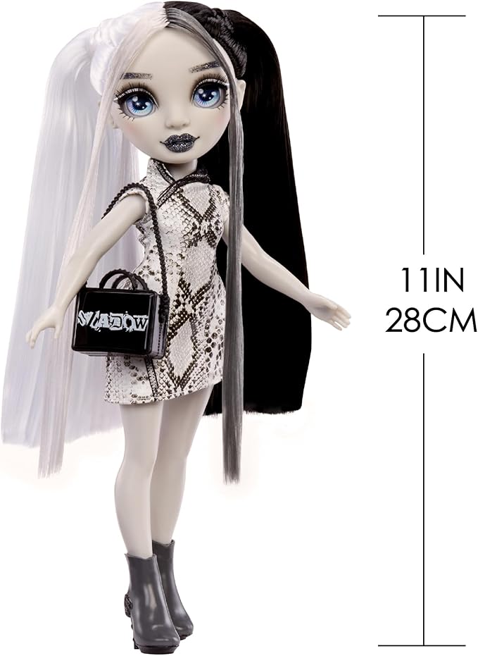 Rainbow High Shadow High Heather - Grayscale 11” Fashion Doll. Black and White Hair & Outfit & Handbag