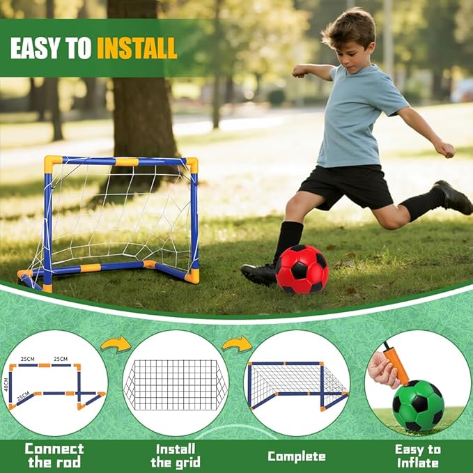 Soccer Goal Set 23" W×18" H×12" D, Portable Soccer Goal Training Equipment, Mini Soccer Net with 3 Soccer Ball for Sports Game, Soccer Set for Kids and Youth
