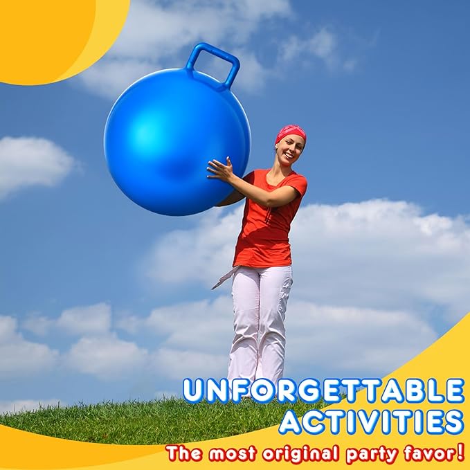 Lewtemi 3 Pcs 29 Inch Bouncing Ball with Handle, Outdoors Hopper Jumping Hopping Ball and Air Pump for Sports Exercise (Red, Blue, Yellow)