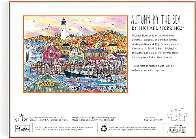 Galison Michael Storrings Autumn by The Sea 1000 Piece Puzzle from Galison - 27" x 20" Beautifully Illustrated Puzzle, Thick & Sturdy Pieces, Perfect Activity for Chilly Fall Weather!