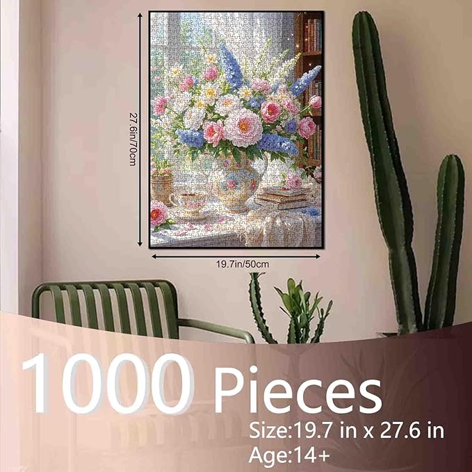 Tulip in Vase Jigsaw Puzzle 1000 Pieces Puzzles for Adults, Blossom Flowers Jigsaw Puzzles for Challenging Funny Puzzles for Friends Family Activity Game Nights 20 x 27 Inches