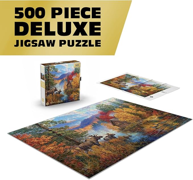 Buffalo Games – 500 Piece Jigsaw Puzzle - Adirondack Lake - Abraham Hunter - Premium Gold Collection Giftable Puzzle for Adults – Precision-Cut Pieces