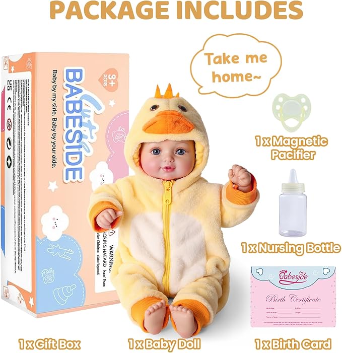 BABESIDE Value 5-Piece Realistic Baby Doll Set – Includes 15-Inch Soft Body Doll, Outfit, Bottle, Magnetic Pacifier & Birth Certificate – Ideal Gift for Kids 3+, Birthday, Pretend Play