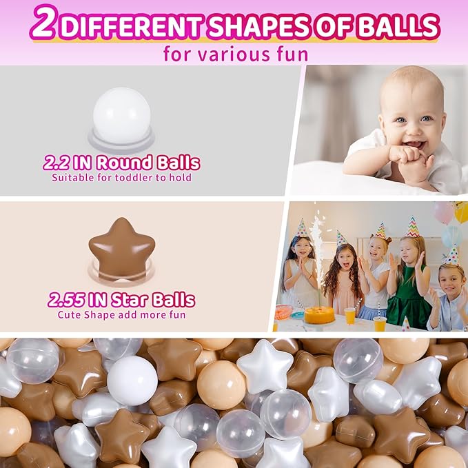 Realhaha Ball Pit Balls 50 100 200 500, Star Shapes for Babies Kids Playpen Plastic Balls for Babies Ball Pool Puppy Playballs
