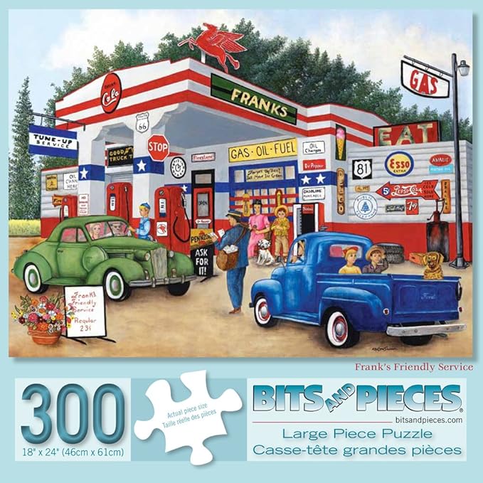 Bits and Pieces – Jigsaw Puzzle for Adults – Frank's Friendly Service - Americana Summer Jigsaw Puzzle by Kay Lamb Shannon, Puzzle Size: 18" x 24" (300 Pieces Frank's Friendly Service)