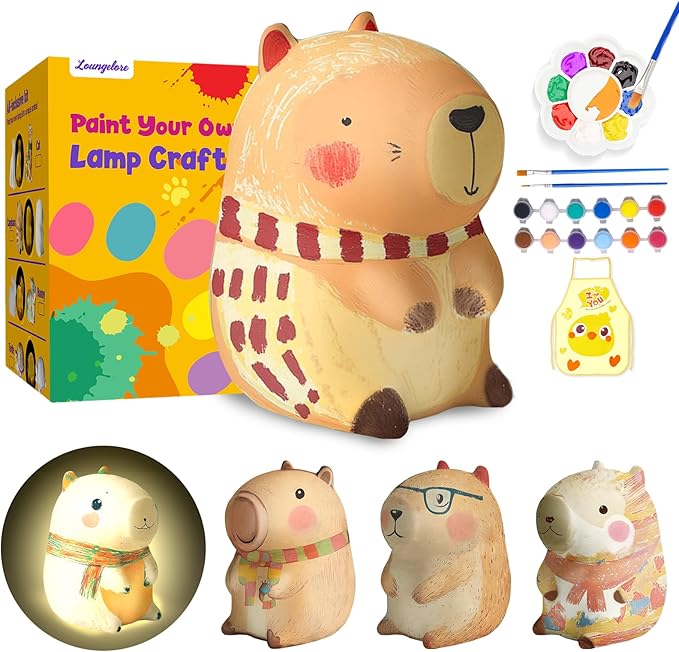 Paint Your Own Capybara Lamp Kit, Arts and Crafts for Kids Ages 8-12, DIY Capybara Night Light Girls Crafts Ages 8-12, Art Supplies Painting Kit Toys for Kids Birthday Ages 3 4 5 6 7 8 9 10 11 12+