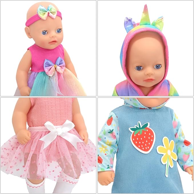 10-14 Inch Doll Clothes Dress and Accessories with Headband Socks 4-Packs for 14 Inch Girl Doll and 10-12 inch Baby Doll