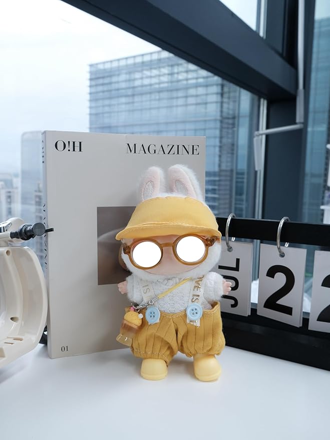 Clothes for 17cm Doll, 6 pcs Set Doll's Outfits Luxury Dress Shirt Pants Glasses Hat Shoes Accessories Fashion Stylish Adorable Dolls Clothes (No Doll) (Beer Yellow)
