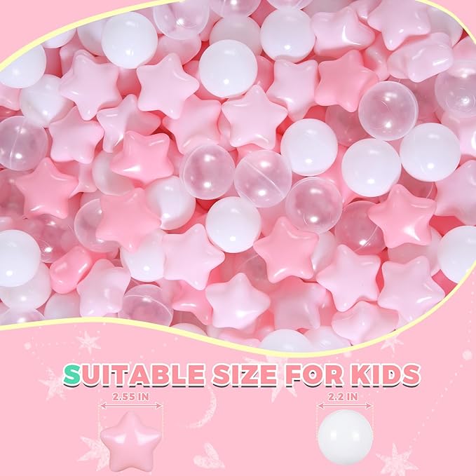 TRENDPLAY Star Ball Pit Balls for Toddlers -50 100 200 Count Star Balls Different Shapes, Non-Toxic Plastic Balls for Safe Play, Boys Girls Festival Party Decoration