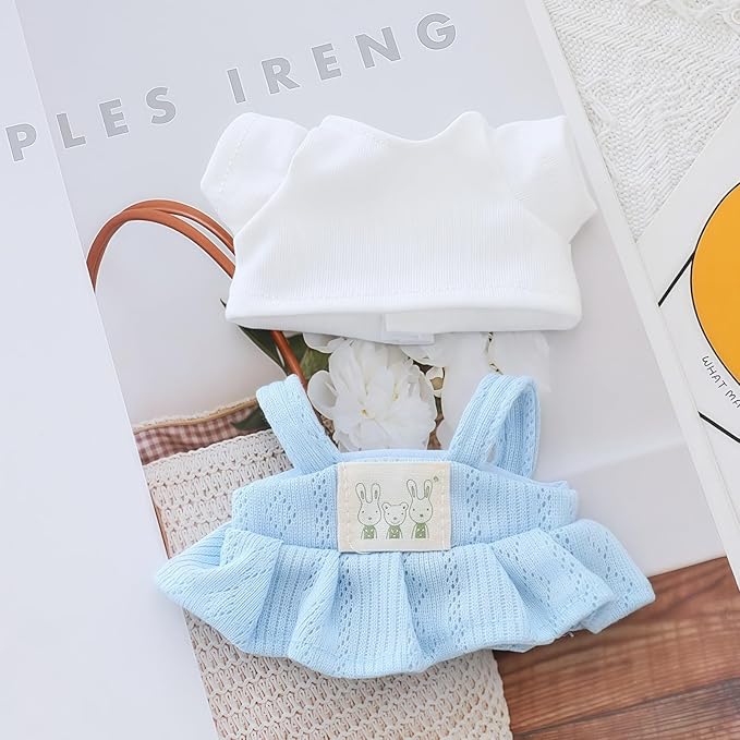 Clothes for Lu bubu 17cm Dolls Accessories (No Doll), Kawaii Skirt Outfit Set 2 Pieces for 17cm Dolls Suit, Stylish Dress Up Flower Dolls Clothing Set Replacement Blue