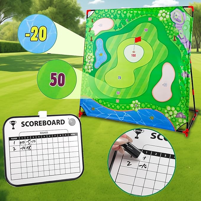Golf Chipping Game with Stand - 54"x 54" Golf Target Backyard Game Set Includes 24 Sticky Balls, 2 Clubs, 2 Hitting Mats, Portable Golf Game for Chipping Practice for Dads Golfers