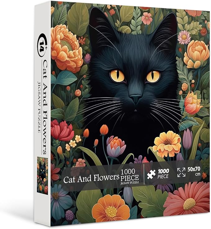 Vintage Cat Puzzles for Adults 1000 Pieces and up, PICKFORU Flower Jigsaw Puzzles Collection Animal and Plant, Retro Kitty Puzzle for Cat Lovers